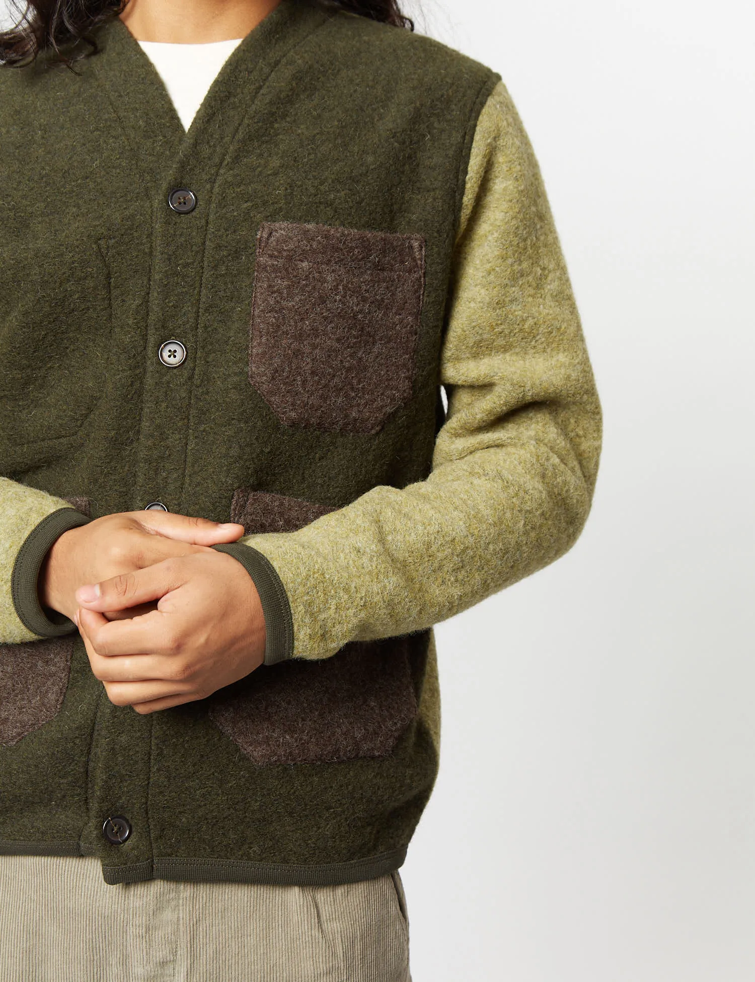 Universal Works Mixed Cardigan - Olive Green