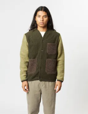 Universal Works Mixed Cardigan - Olive Green