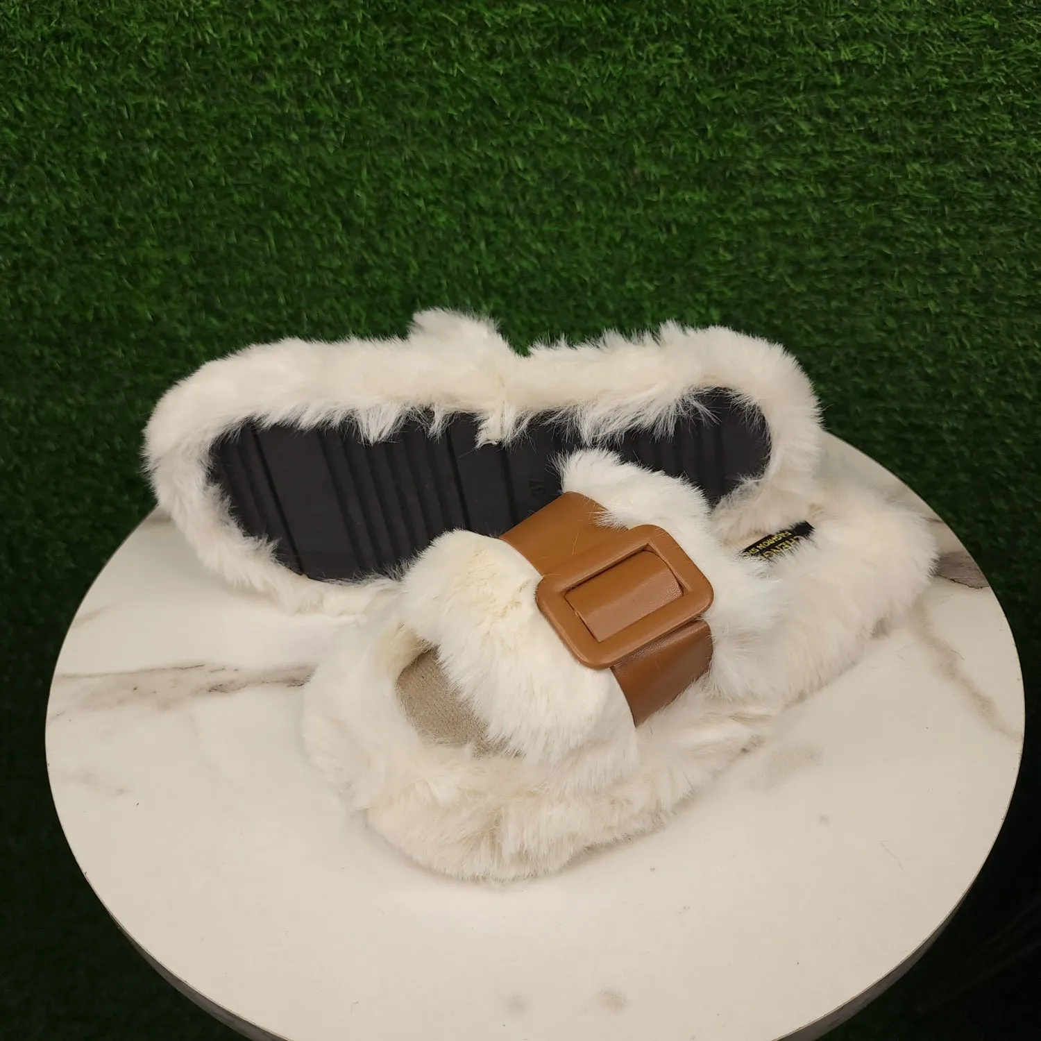 White Brown Fur Slippers