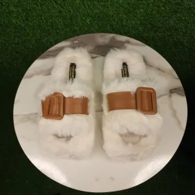 White Brown Fur Slippers