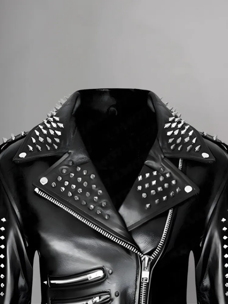 Women Black Punk Silver Spiked Studded Leather Biker Jacket