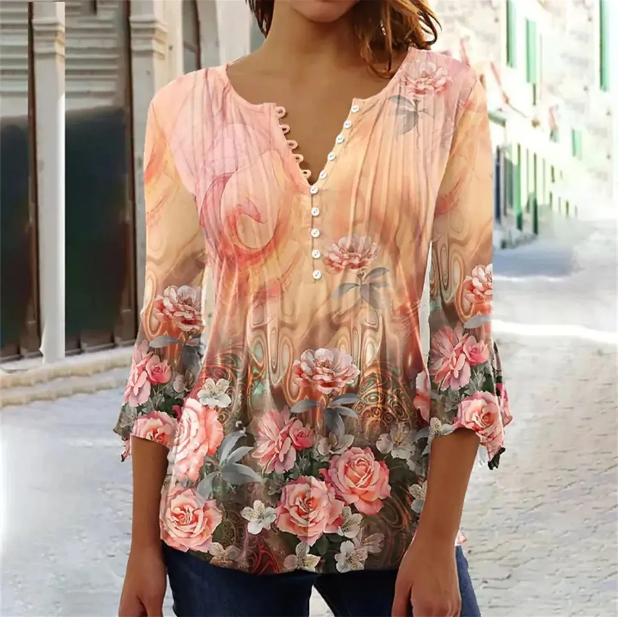 Women's Temperament Printed Loose Shirt XL B-71160