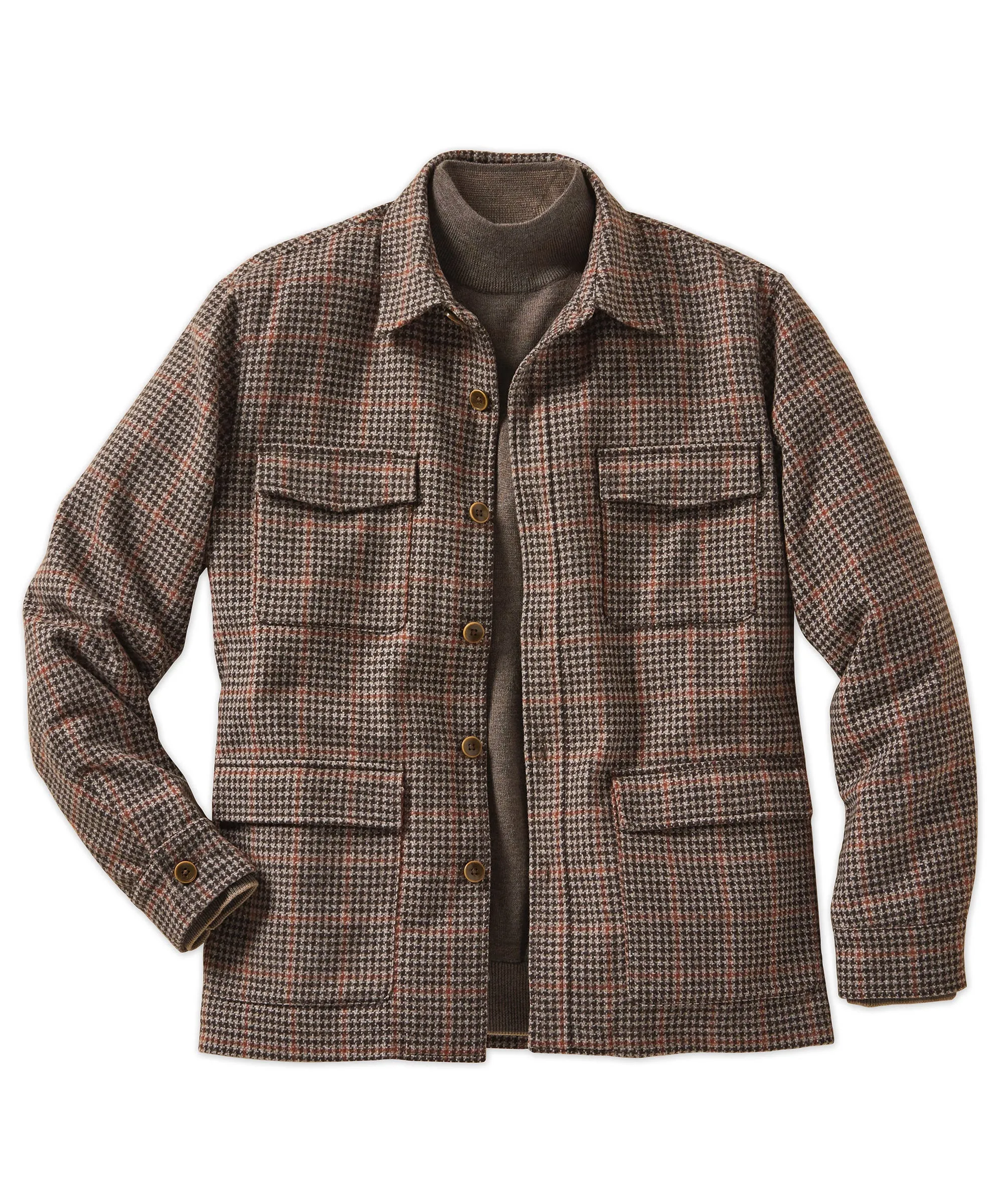 Wool-Blend Houndstooth Shirt Jacket