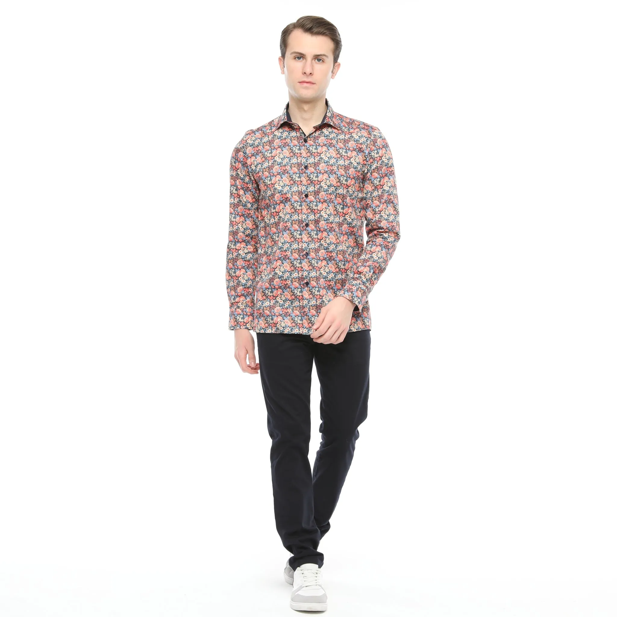 Xact Men's Ditsy Floral Print Long Sleeved Shirt, Regular Fit