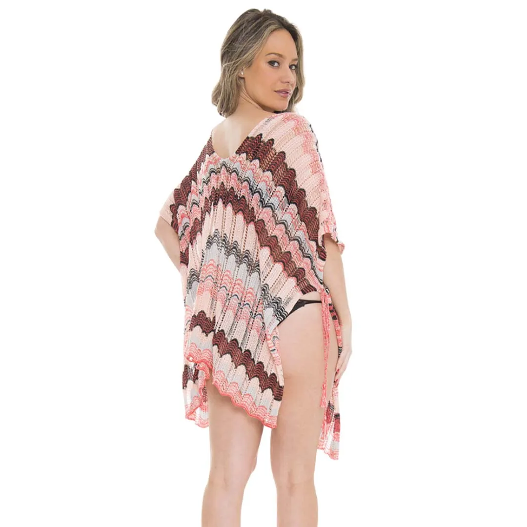 Zigzag Chevron Patterned Front Tie Cover Up